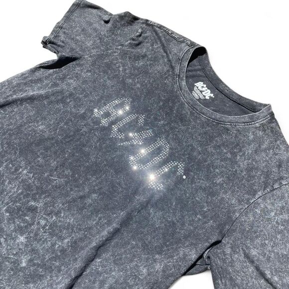 Women’s Acid Wash AC/DC band tee - grey cotton t-shirt with glam rhinestone logo - Picture 2 of 4